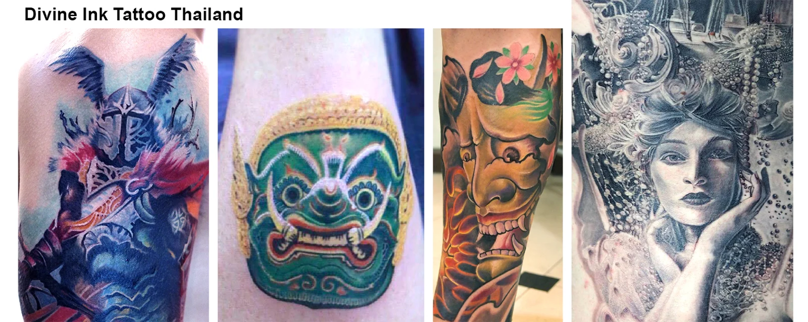 A selection of Divine Ink colour and black-and-grey tattoos