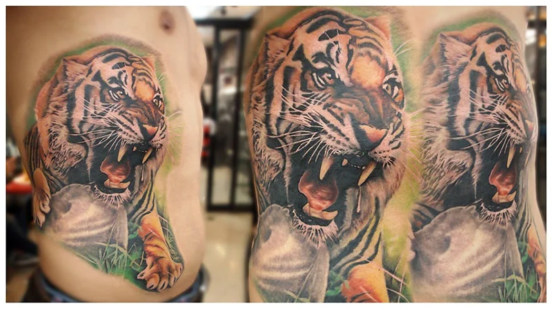 Tiger back tattoo